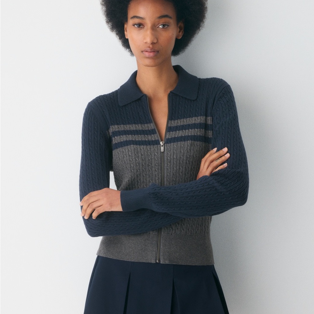 Sunday Best Cotton Charm Meadow Zip Sweater Admiral/Grey SZ L